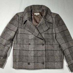 80s Georgio Armani Italy Wool Double Breasted Blazer Jacket Tweed Womens 42 - Picture 1 of 15