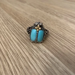 BARBARA BIXBY Turquoise Beetle 18k Plated Sterling Silver Ring Size 10 - Picture 1 of 7