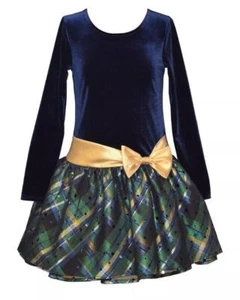 BONNIE JEAN Girl's Plus 20.5 Navy Velvet & Taffeta Bow Dress NWT - Picture 1 of 2