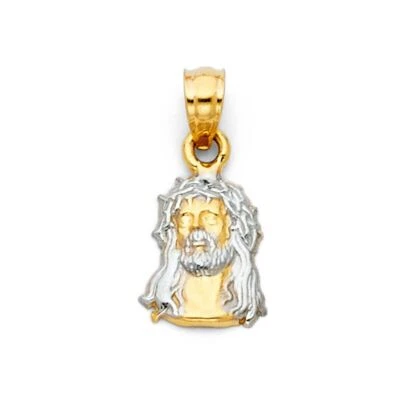 Pingente religioso de ouro 14K dois tons rosto de Jesus para colar ou corrente - Imagem 1 de 4