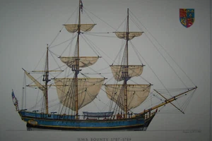 Segelschiff HMS Bounty Siebdruck Lithographie Hans A Muth wappen windsor - Bild 1 von 9