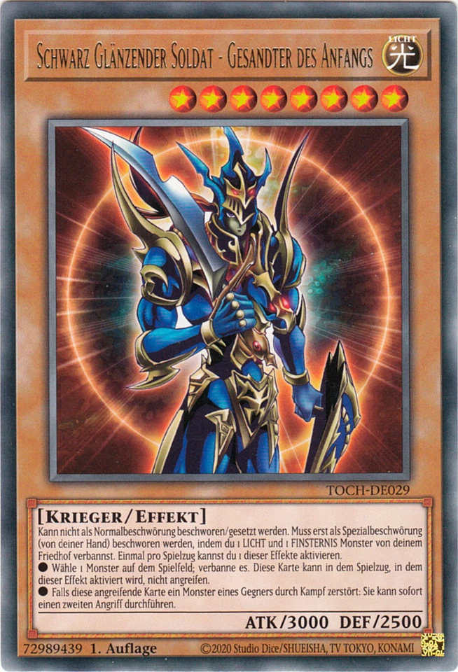 YU-GI-OH, SCHWARZ GLÄNZENDER SOLDAT - GESANDTER DES ANFANGS, R, TOCH-DE029, 1Auf - Bild 1 von 1