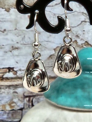 Cowboy Cowgirl Western Hat Earrings County Silver FREE SHIPPING - Image 1 of 4