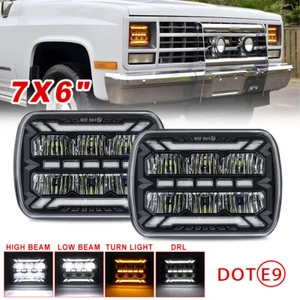 2X DOT 7x6" LED Headlights for Chevy C1500 C2500 C3500 K1500 1988-99 DRL Amber - Picture 1 of 9