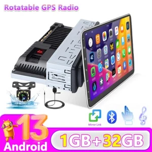 Single 1 DIN Rotatable 10.1" Android 13 TouchScreen Car Stereo Radio GPS Wifi 32 - Picture 1 of 24