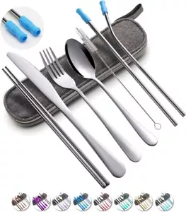 Reusable Portable Cutlery Set Stainless Steel 8pcs (Silver) - Picture 1 of 7