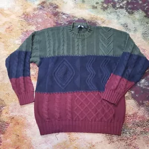 Vintage Woods and gray Sweater Heavy Cotton Mens size XL Cable knit blue green - Picture 1 of 4