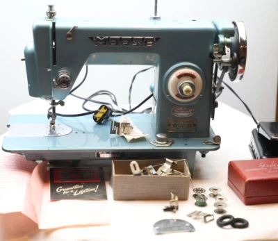 Runs Morse Sewing Machine 1960s Blue Toyota R-5LP Pedal Accessories Paper Work - Image 1 of 4