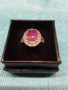 Größe 7 Sterling Zirkon Doppel Halo Ring Ilakaka Hot Pink Saphir (4,75 TCW (570) - Bild 1 von 12