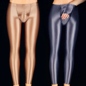 Men Sexy Shiny Glossy Tights Pants Running Skinny Workout Yoga Fitness Trousers - Picture 1 of 27