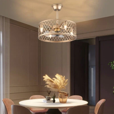 20" Industrial Ceiling Fan Light Cage Chandelier Lamp Fixture W/ Remote Bedroom - Image 1 of 4