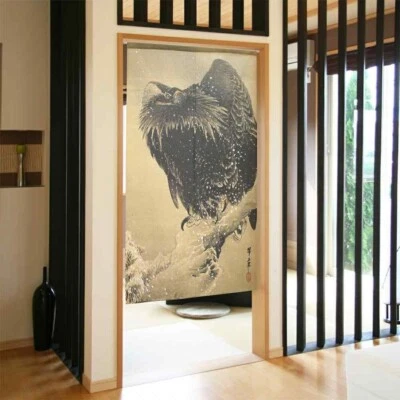Cortina Noren Japonesa - "Halcón en la Nieve" de Kacho Tsuji | 85x150cm Foto 1 de 4