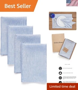 Set of 4 Chambray Blue Pure Linen Napkins - Handcrafted Elegance for Dining - Picture 1 of 7
