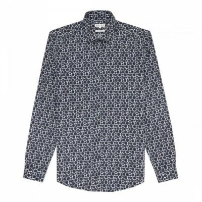 Reiss Azul Marino Krasner Ajustado Lunares Algodón Camisa Talla M DH012 Envío 03 - Imagen 1 de 4