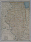 IL Vtg 1921 ILLINOIS Map.Roaring 20s Neutral Colors Tan, Turquoise.