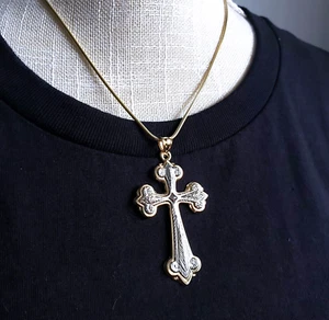 MICHAEL ANTHONY 14K Two Tone Gold HUGE Ornate Cross Pendant Religious God Amen - Picture 1 of 10