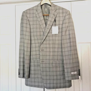 Calvin Klein Herren Blazer Sport Mantel 40L Slim Fit Grau auf Grau Kariert Schurwolle - Bild 1 von 5