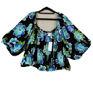Label Of Love x Orange Sherbet Top Plus Size 28 Blue Green Floral Off Shoulder - Bild 1 von 12
