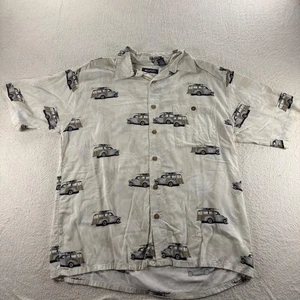 Camisa de campamento Puritan mediana con botones para hombre con estampado de tabla de surf de coche amaderado de vacaciones - Imagen 1 de 6