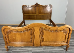 Bed Frame Vintage French Louis XVI Style Oak Double Carved Panel LOT 4084 - Picture 1 of 8