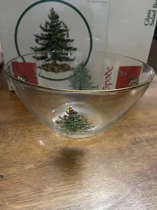 SPODE ÁRBOL DE NAVIDAD VIDRIO CON BORDE DORADO 9" ENSALADERA Nuevo En Caja - Imagen 1 de 6