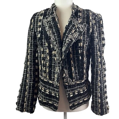 Abrigo de vestir para mujer Chico chaqueta de tweed roto negro/blanco frente abierto talla 0/XS Foto 1 de 4