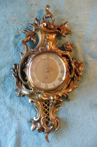 Vintage Ornate French Louis Rococo Style Gilt Brass Wall Mounted Cartel Clock - Picture 1 of 8