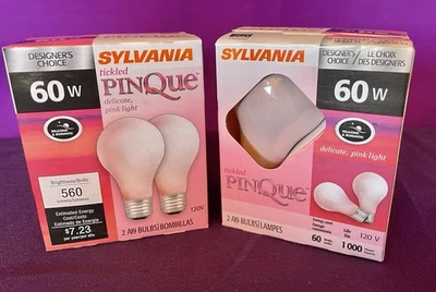 Sylvania Vintage Pink 60 Watt Light Bulbs. 2 Pack (4 Bulbs) New Old Stock Tested - Image 1 of 4