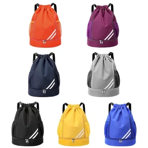 Drawstring Backpack Zippered Pocket Sport Gym Waterproof Cinch Sack Pack Bag - Picture 1 of 19