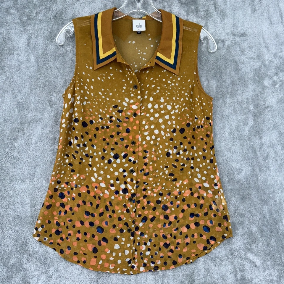 Blusa Cabi para mujer XS Cheers chifón con botones semi transparente lunares tostado 3436 Foto 1 de 4