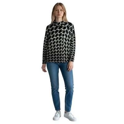 NIC+ZOE Women’s 1X Black White Textured Wave Print Long Sleeve Mock Neck Top - Image 1 of 4