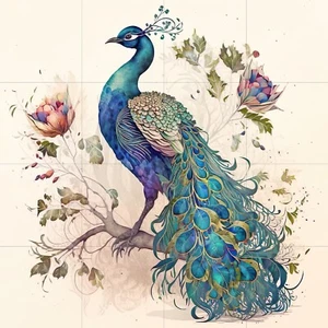Panel de cerámica de pavo real mural/mosaico de azulejos - mural de pájaro - impresión artística de pared de pavo real - Imagen 1 de 7