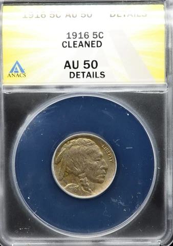 1916 Buffalo Nickel Cleaned ANACS AU 50 Details #I668 Cover