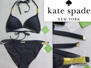 Neu mit Etikett Kate Spade NY Bow Hardware Neckholder Top geraffter Rücken Bikini Badeanzug $ 150 Gr. S - Bild 1 von 11