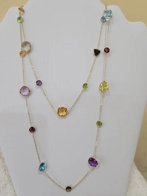 Yellow Gold Multicolor multyshape 14k Gemstone Necklace 36 inches Lobster lock  Foto 1 de 4