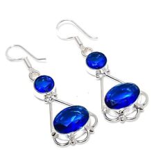 Blue Tanzanite Gemstone Handmade 925 Sterling Silver Jewelry Earrings Sz 1.40"