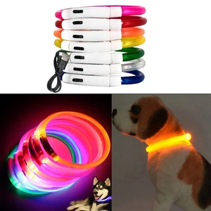 Collare cane incandescente ricarica USB ricarica LED flash notturno animale domestico gatto collo anello tagliabile SS746 - Foto 1 di 20