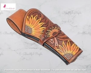 Leather Handcrafted &Tooled Flower Carved Gun Revolver Holster Cowboy Western - Picture 1 of 7