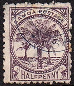 Samoa QV 1887 1/2d purple-brown perf 12x11.5 wmk 7mm sg27 fine used. - Picture 1 of 1