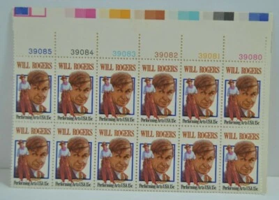 USA 15 Cent Stamps Block of 12 WILL ROGERS Performing Arts Scott Number 1979 - Image 1 of 4