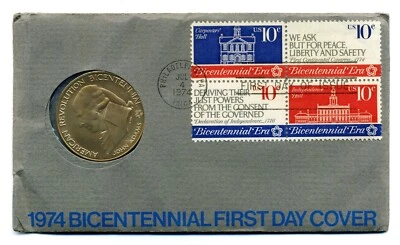 1974 American Revolution Bicentennial Coin Stamps First Day Cover FDC JOHN ADAMS - Image 1 of 4
