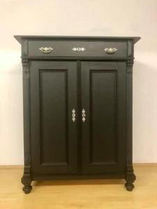 Großes, antikes Gründerzeit Vertiko / Kleiderschrank um 1880 in mattem Schwarz - Bild 1 von 9