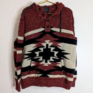 Suéter con Capucha American Eagle Azteca Borgoña Patrón Tribal Tejido Pullover L/G/G - Imagen 1 de 9