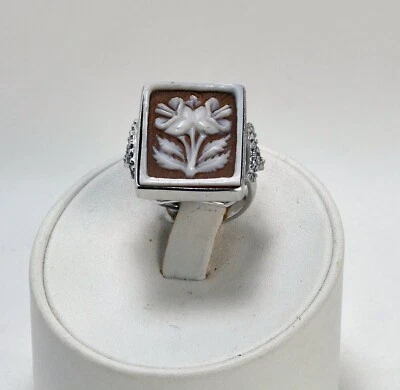 ANELLO REGOLABILE  ARGENTO 925 RODIATO CAMMEO SARDONICO E ZIRCONI       AGNK 036 - Immagine 1 di 4