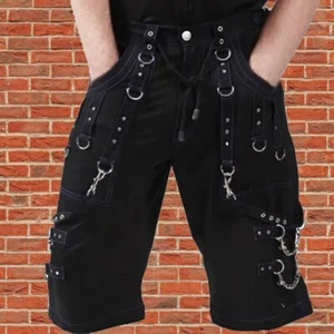 Men Handmade Gothic Bondage Trouser Blue Thread Cyber Punk Shorts/Trip Shorts - Picture 1 of 6