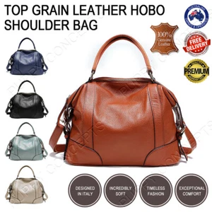 100% Genuine Top Grain Soft Cow Leather Handbag Shoulder Hobo Bag Satchel Tote - Picture 1 of 17