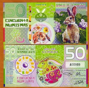 Kamberra, POLYMER, 50 Numismen, China Mondjahr 2023, UNC Kaninchen - Bild 1 von 1