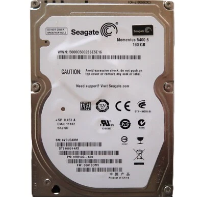 Seagate ST9160314AS 9HH13C-500 0001SDM1 (6VC) SU China 160gb 2.5" Sata HDD 2010 - Image 1 of 2