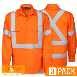 3 x Hi Vis Orange Work Long Sleeve Shirt NSW Rail Spec X Back C95 - Picture 1 of 4