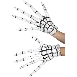 Grim Reaper Skeleton Gloves White Latex Halloween Fancy Dress Accessory - Picture 1 of 1
